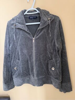 Jones New York Signature Gray Velour Zip Up Jacket Women’s Large Cozy
